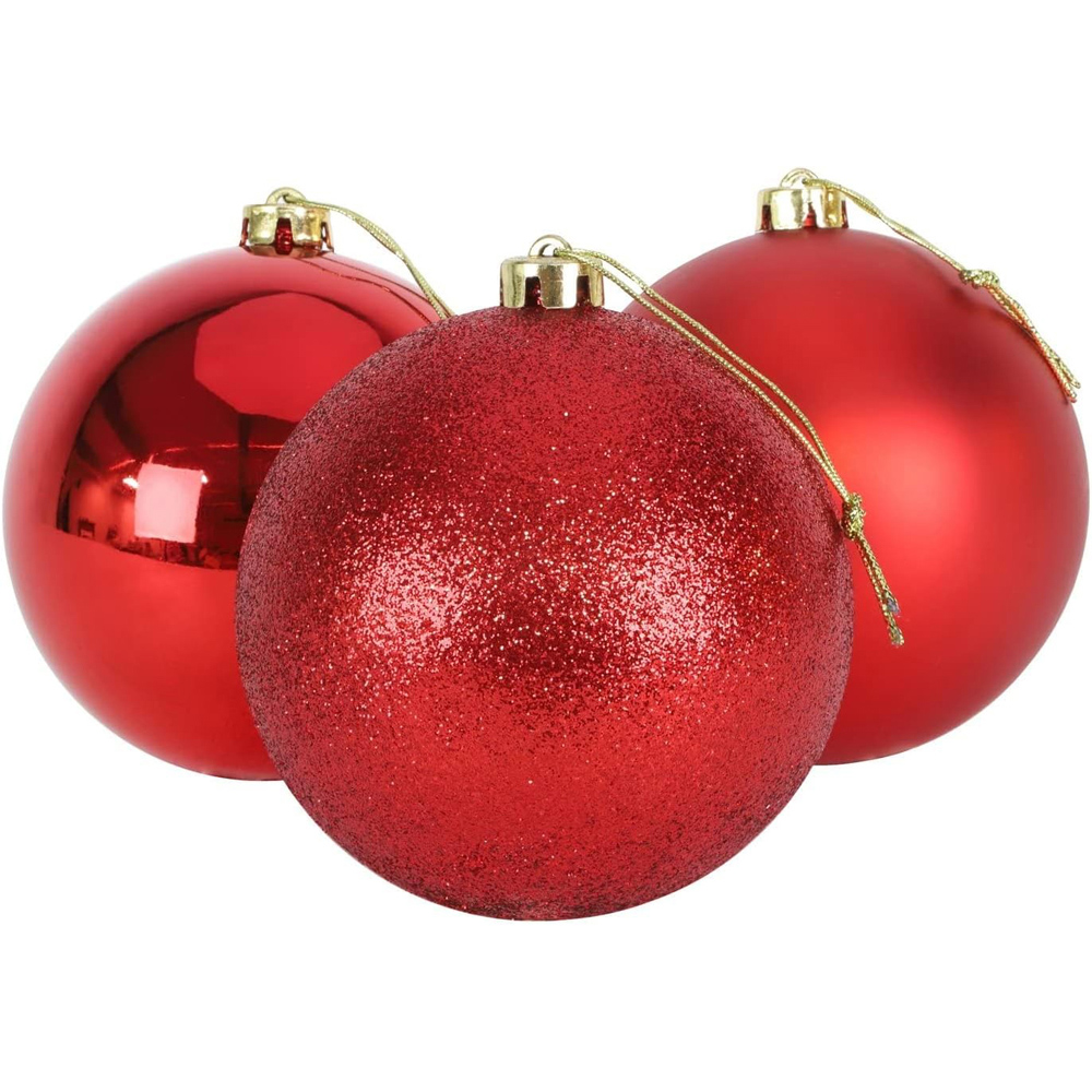 Shatchi 10cm Red Shatterproof Christmas Bauble 3 Pack Image 1