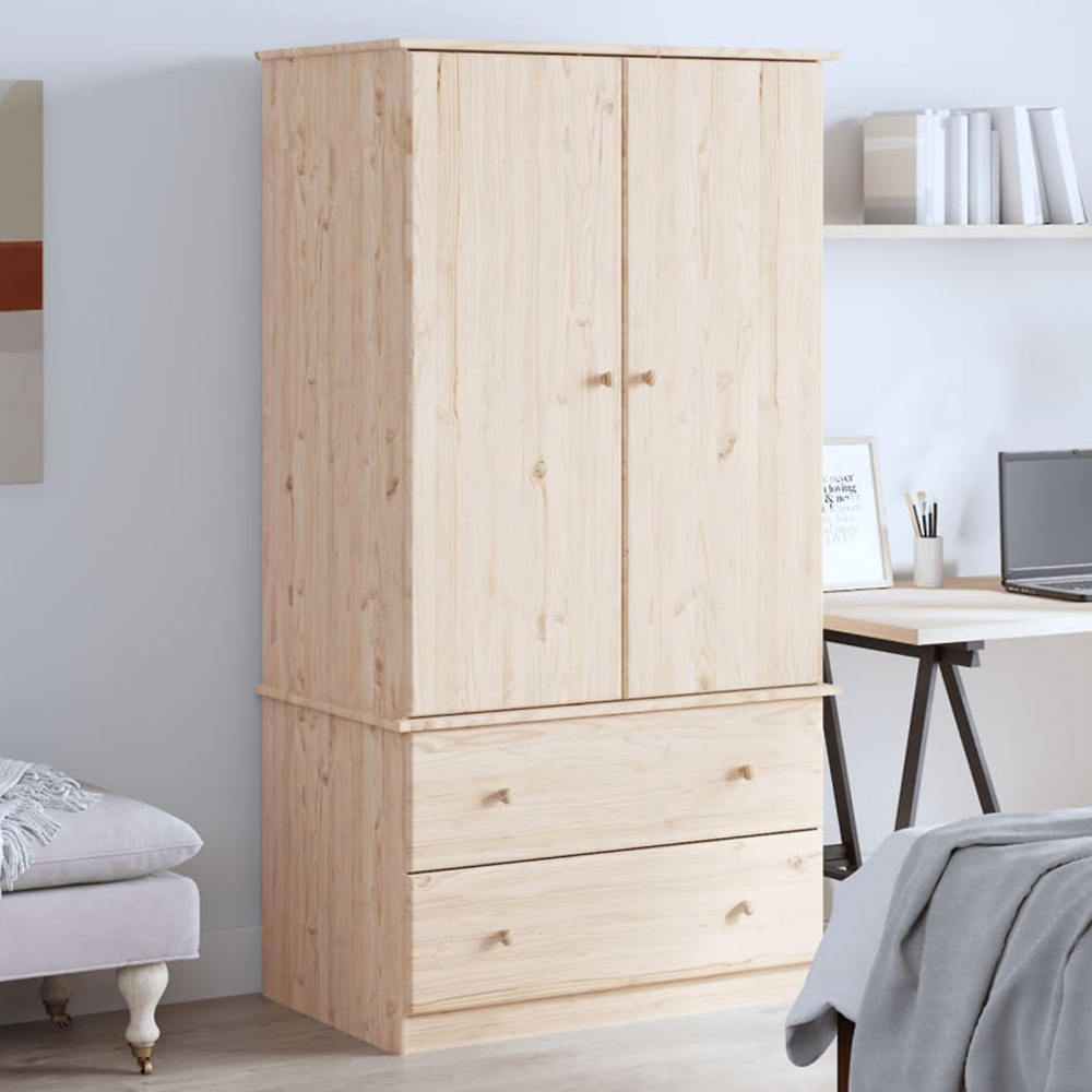 vidaXL Alta 2 Door 2 Drawer Natural Solid Wood Pine Wardrobe Image 1