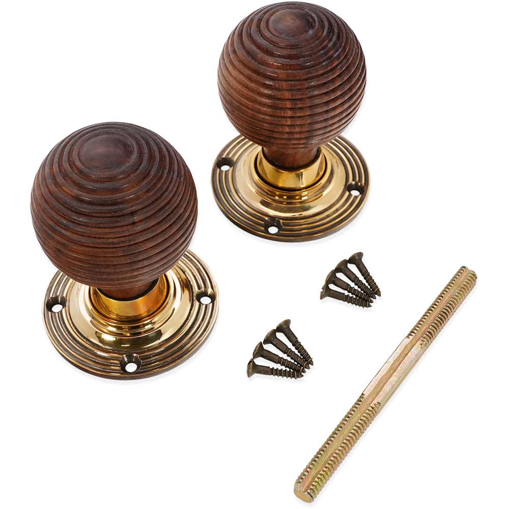 Spira Brass Aged Brass Rosewood Beehive Rim and Mortice Door Knob 2 Pack Image 4
