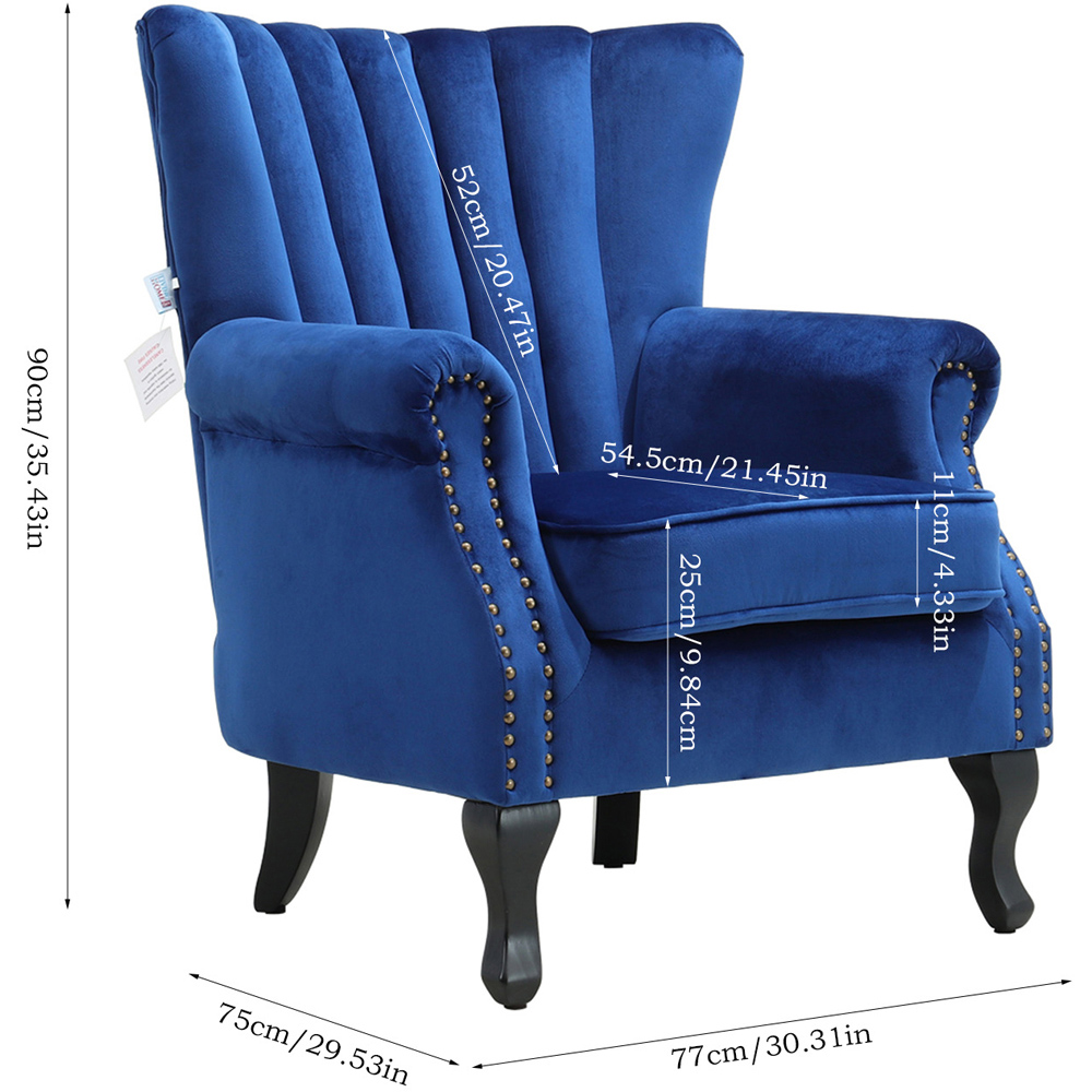 Living and Home Dark Blue Vintage Armchair with Rubberwood Legs Image 9