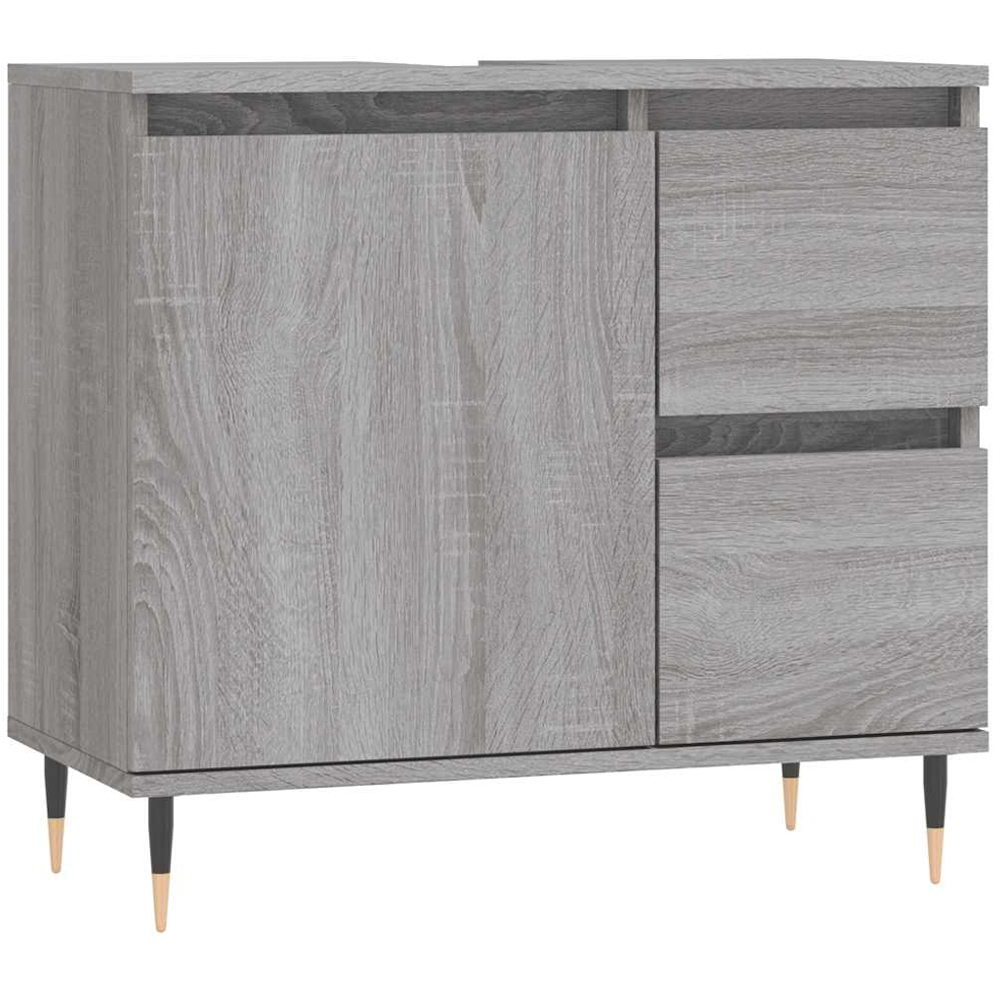 vidaXL Single Door 2 Drawer Grey Sonoma Oak Bathroom Cabinet Image 2
