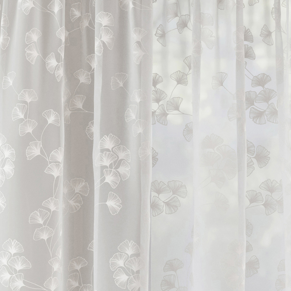 Tyrone Textiles Delila White Trail Leaf Print Sheer Voile Panel Curtain 140 x 183cm Image 2