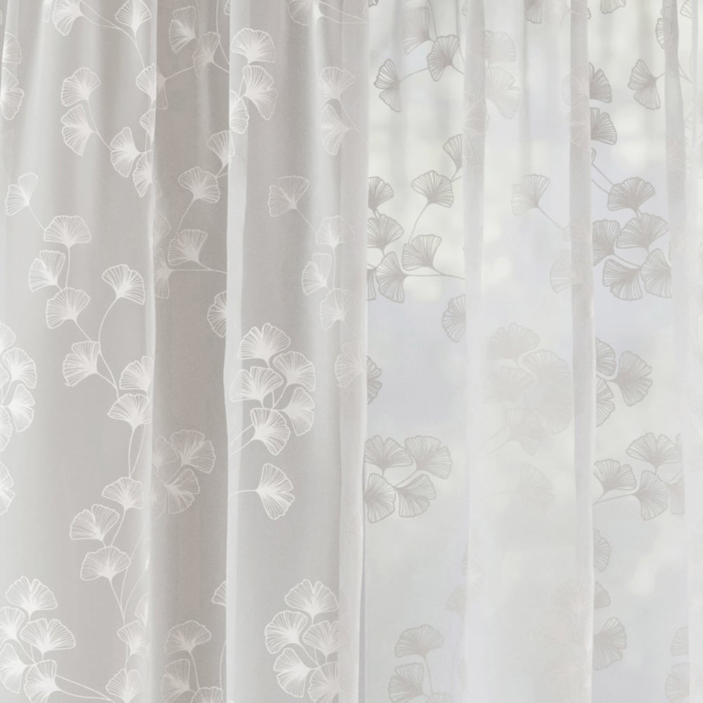 Tyrone Textiles Delila White Trail Leaf Print Sheer Voile Panel Curtain 140 x 137cm Image 2