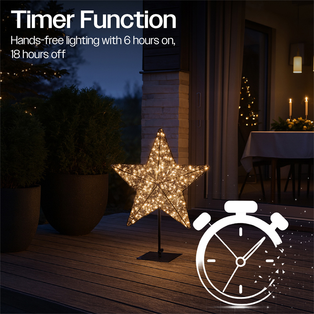 Xmas Haus Black 100 Warm White LED Star on Stand Christmas Decoration 30 x 44cm Image 7