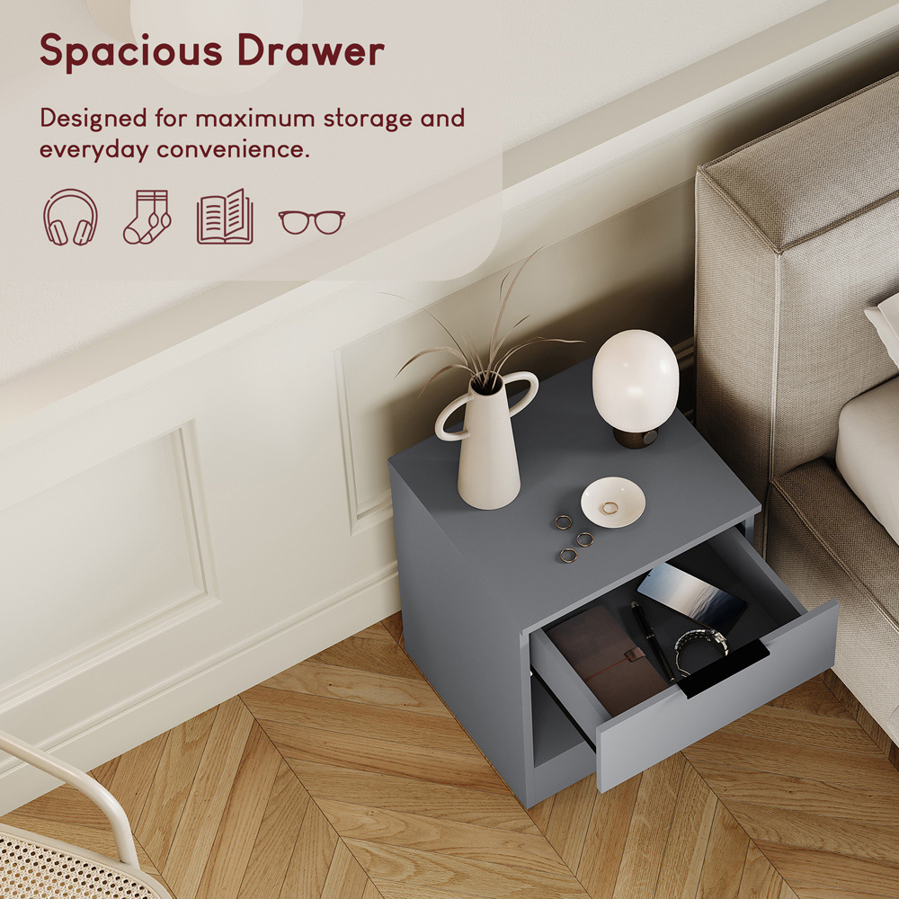 VIDA DESIGNS Terga Single Drawer Single Shelf Grey Bedside Cabinet Image 6