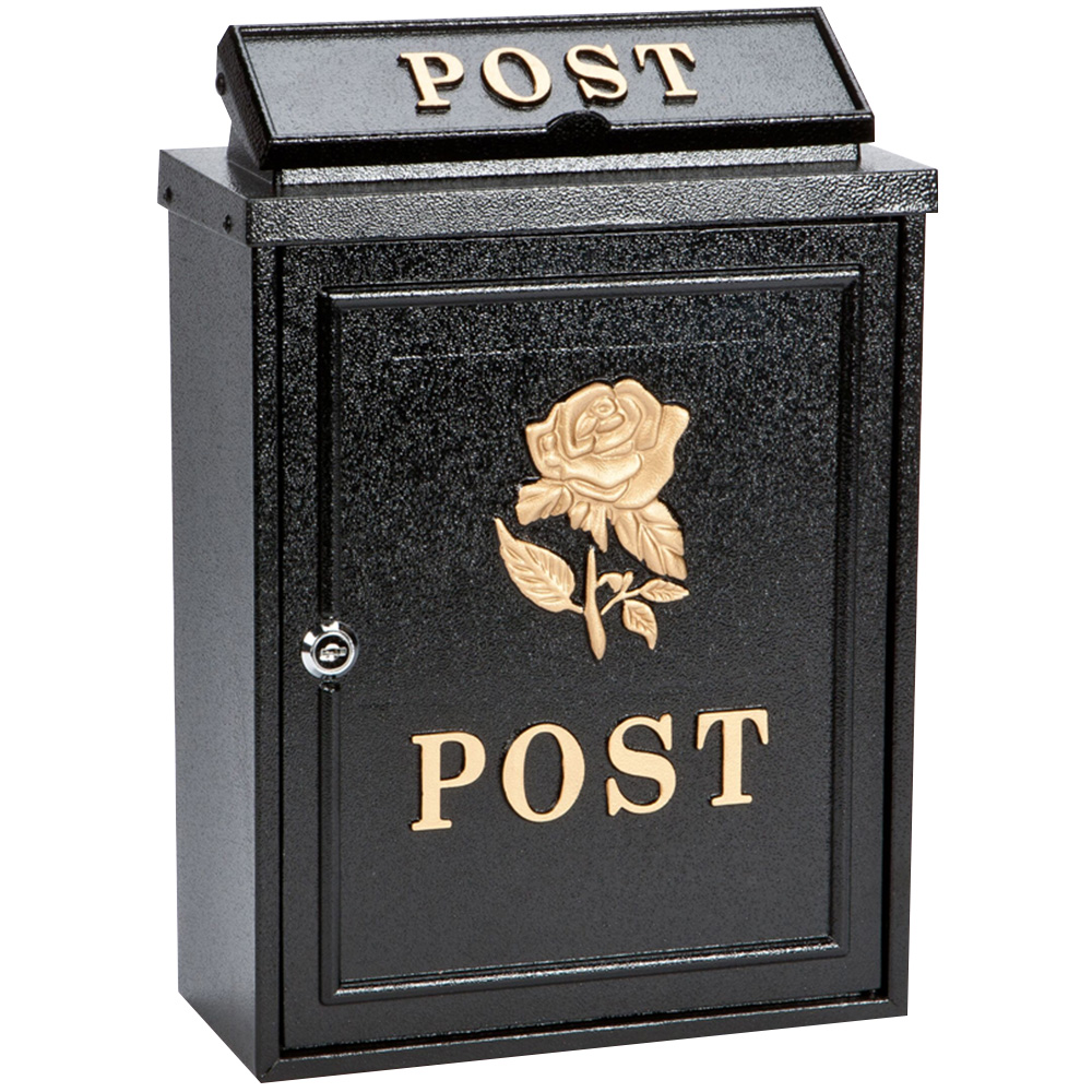Arboria Garden Decor Black and Gold Rose Cast Aluminium Post Box Image 1