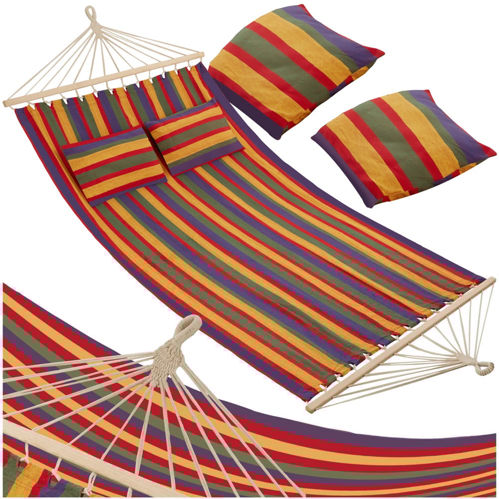 tectake Eden 2 Seater Colourful Stripes Hammock with Support Bars Image 2