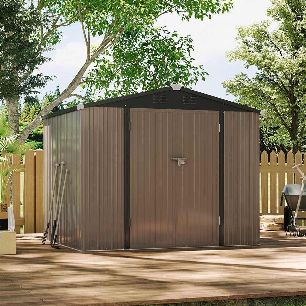 Living and Home 7.4 x 5.9ft Brown Weather Resistant Steel Tool Shed Image 7