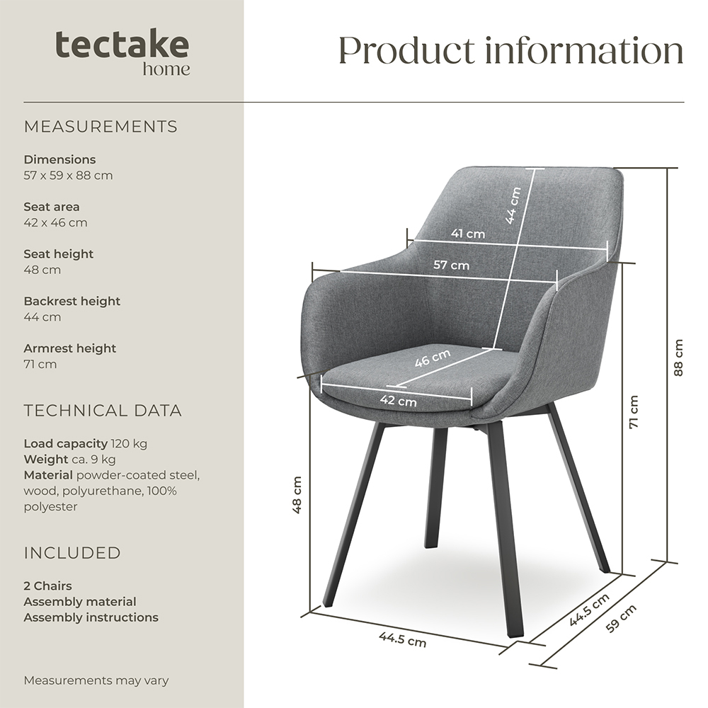 tectake Alicon Set of 2 Anthracite Dining Chair Image 9