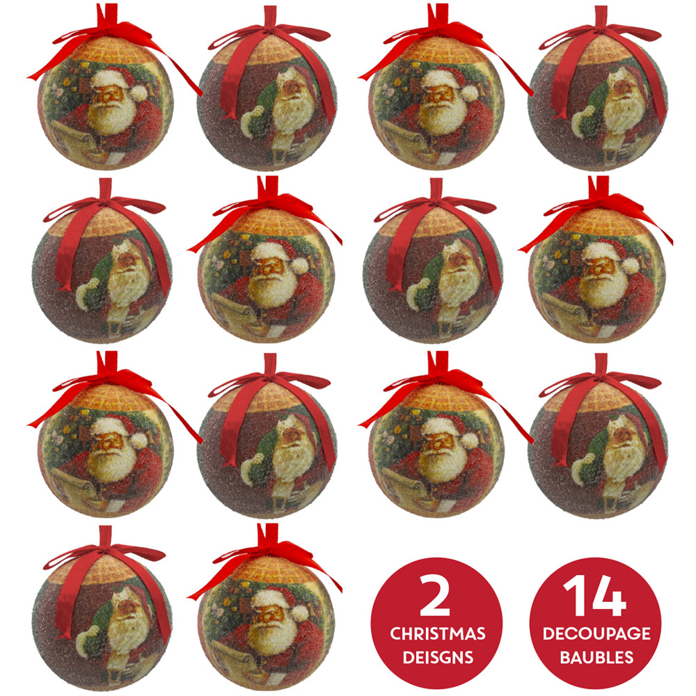 The Christmas Workshop Santa Decoupage Bauble 14 Pack Image 8
