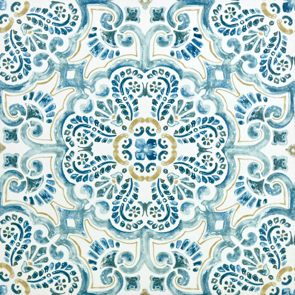Floorpops Fontaine Blue Tan and White Peel and Stick Floor Tile 30.48 x 30.48cm 10 Pack Image 2