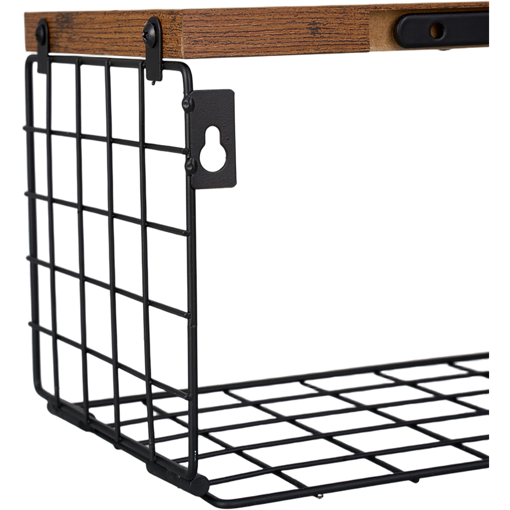 Living and Home 3 Shelf Wooden Wall-Mounted Floating Shelf with Wire Basket Image 3