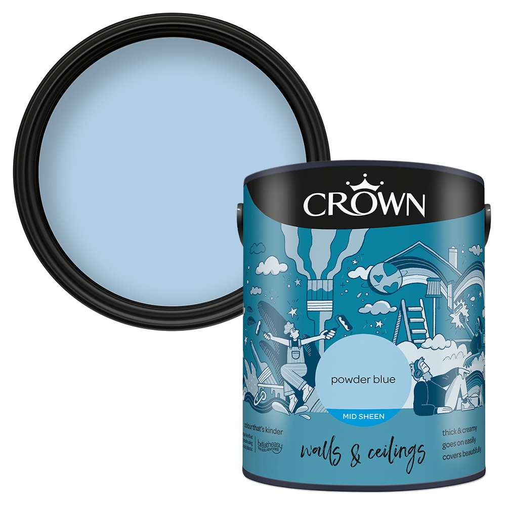 Crown Walls & Ceilings Powder Blue Mid Sheen Emulsion Paint 5L Image 1