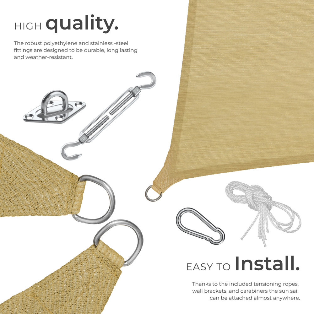 tectake Sonny Sand Water-Resistant Sun Shade Sail 400 x 600cm Image 4