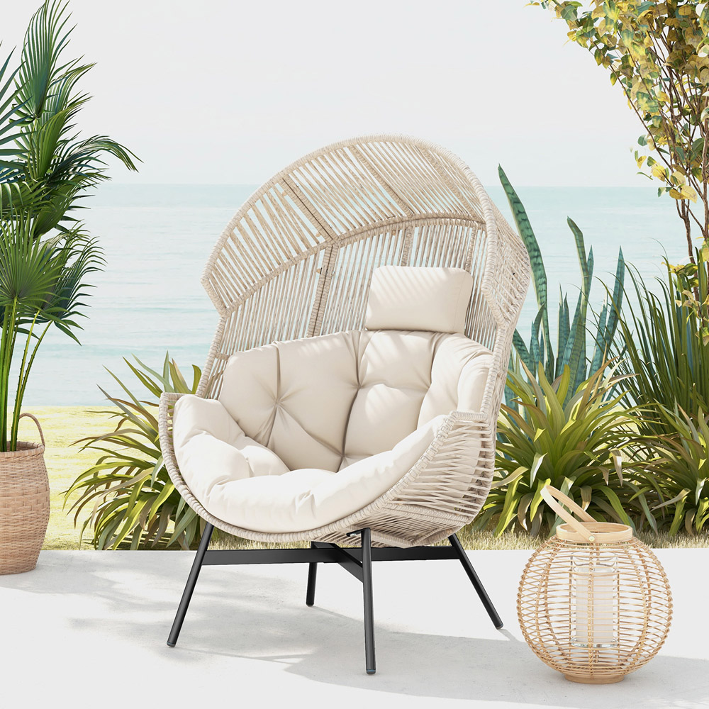 Costway White Wicker Egg Style Chair with Cushion Image 5