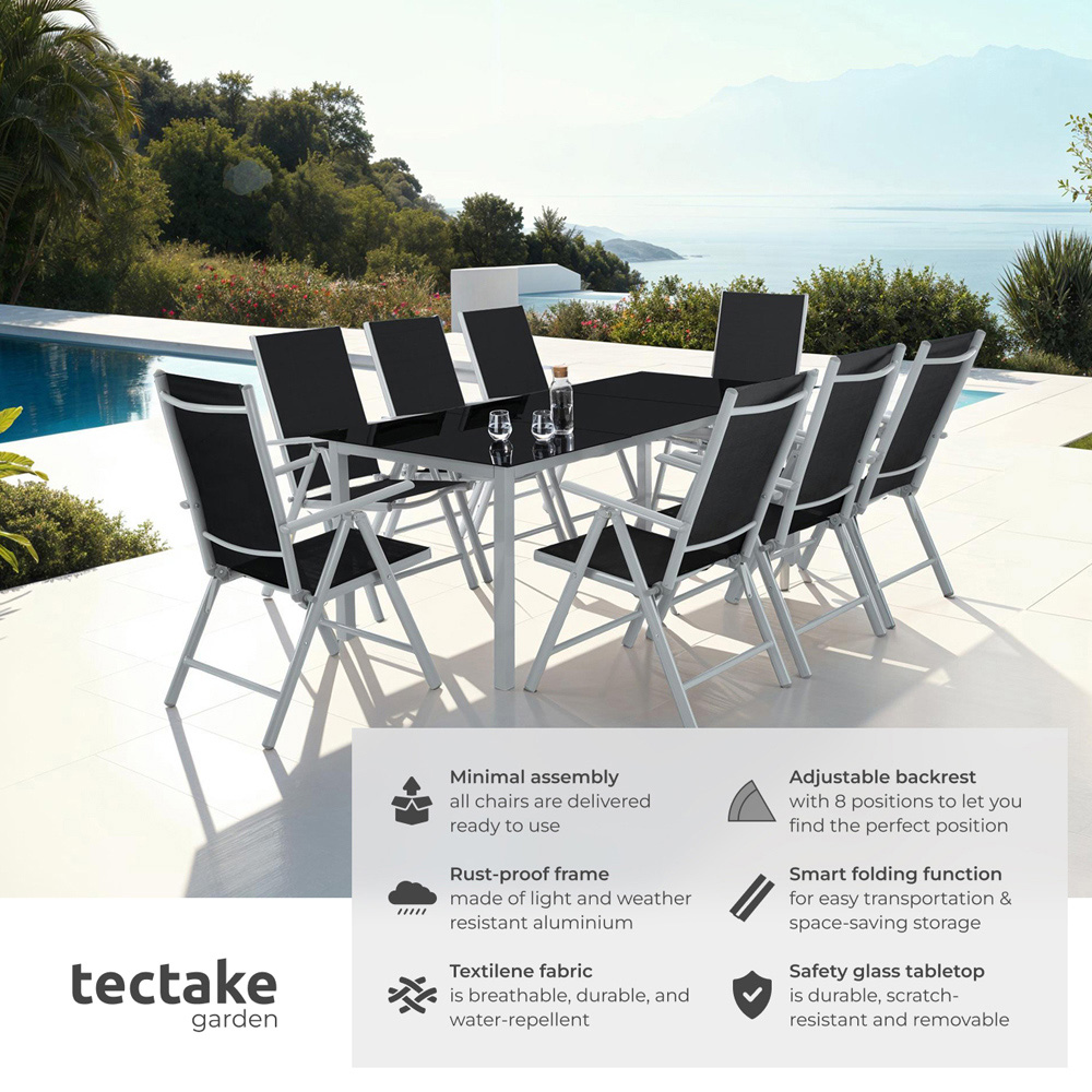 tectake Pompeii 8 Seater Silver Adjustable Garden Table and Chair Set Image 6