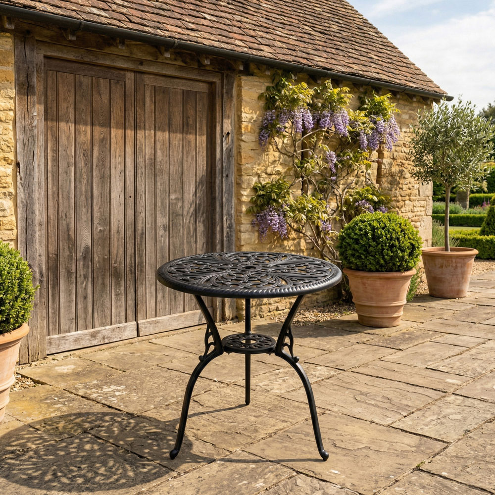 Centurion Bangui 2 Seater Black Round Garden Bistro Table with Parasol Hole Image 3