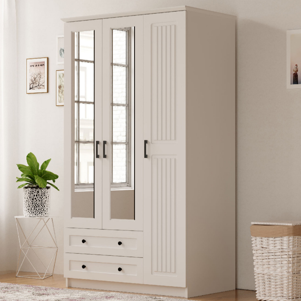 Evu JULIET 3 Door 2 Drawer White Mirror Wardrobe Image 1