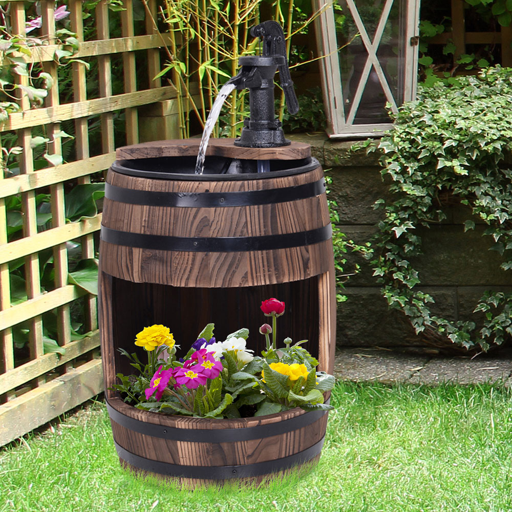 Outsunny Wood Barrel Electric Water Fountain Image 2