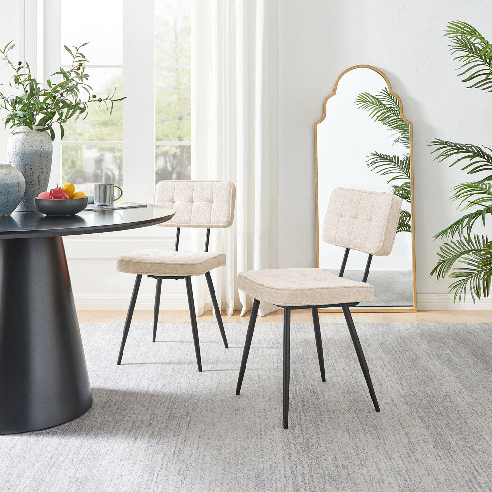 Furniturebox Boston Set of 2 Cream and Black Boucle Fabric Dining Chair Image 9