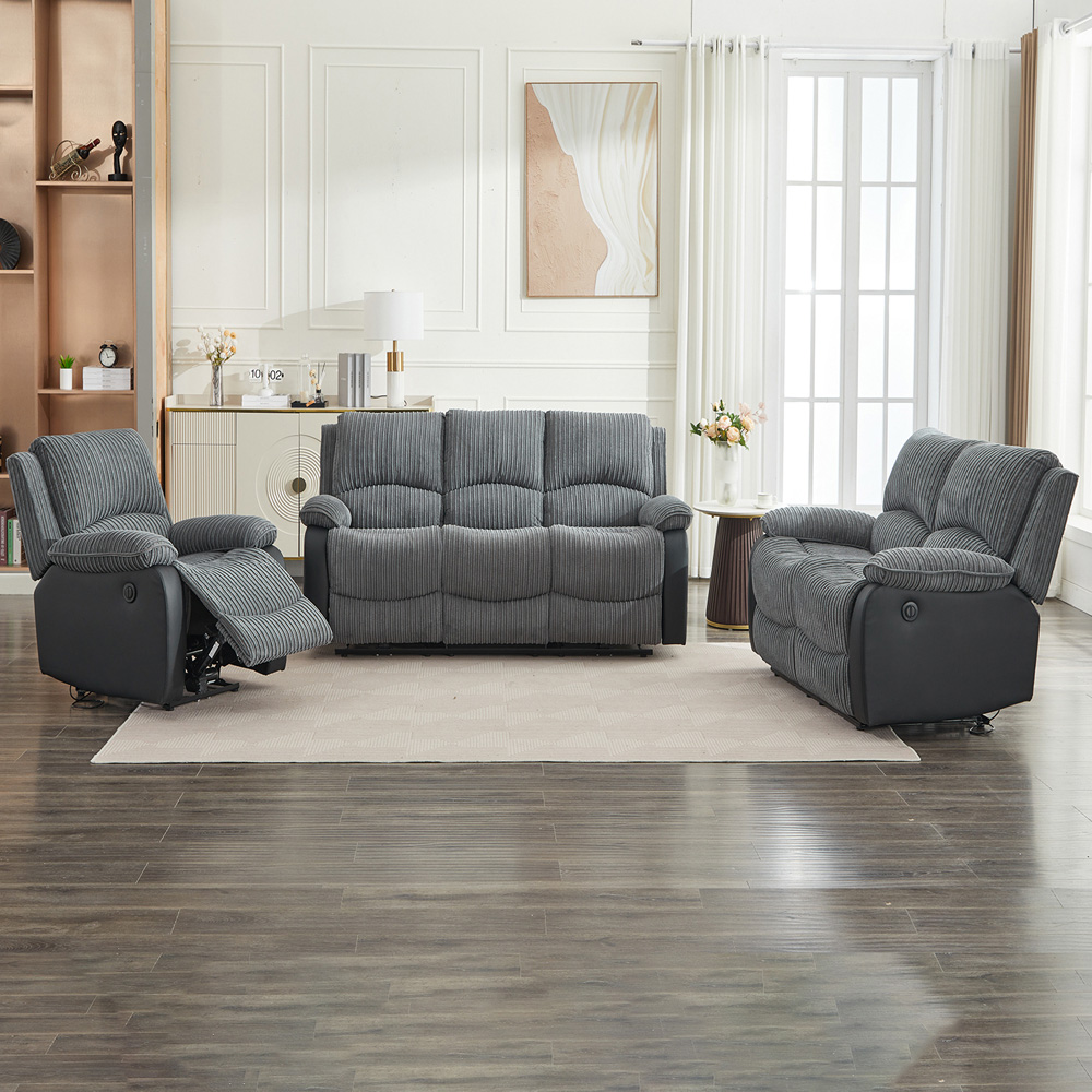 Furniture One 6 Seater Grey Sectional Corduroy Electric Recliner Sofa Image 3