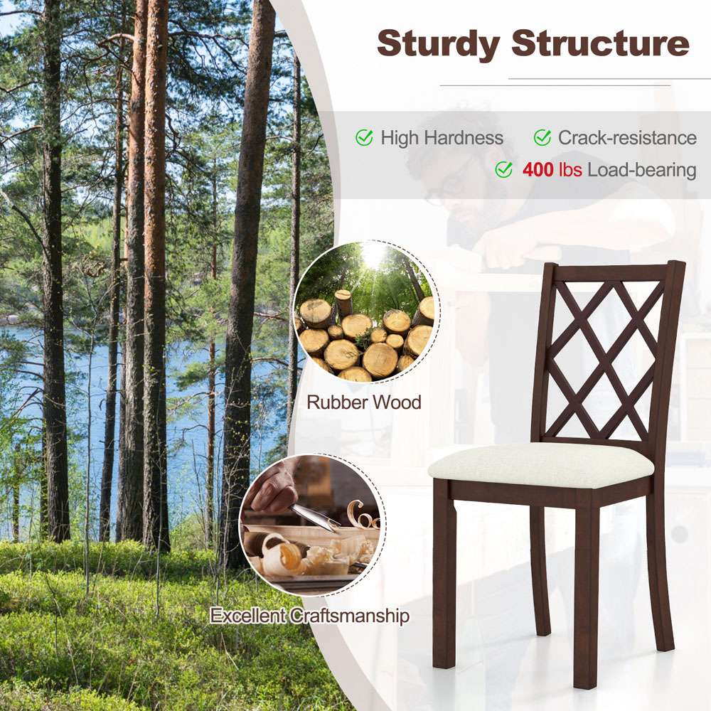 Costway Set of 2 Brown Dining Chairs with Inclined Backrest Image 7