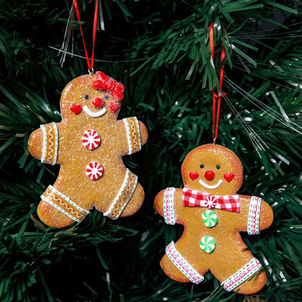 Shatchi Yellow Gingerbread Cookie Couple Man and Lady Hanging Christmas Decoration Image 4