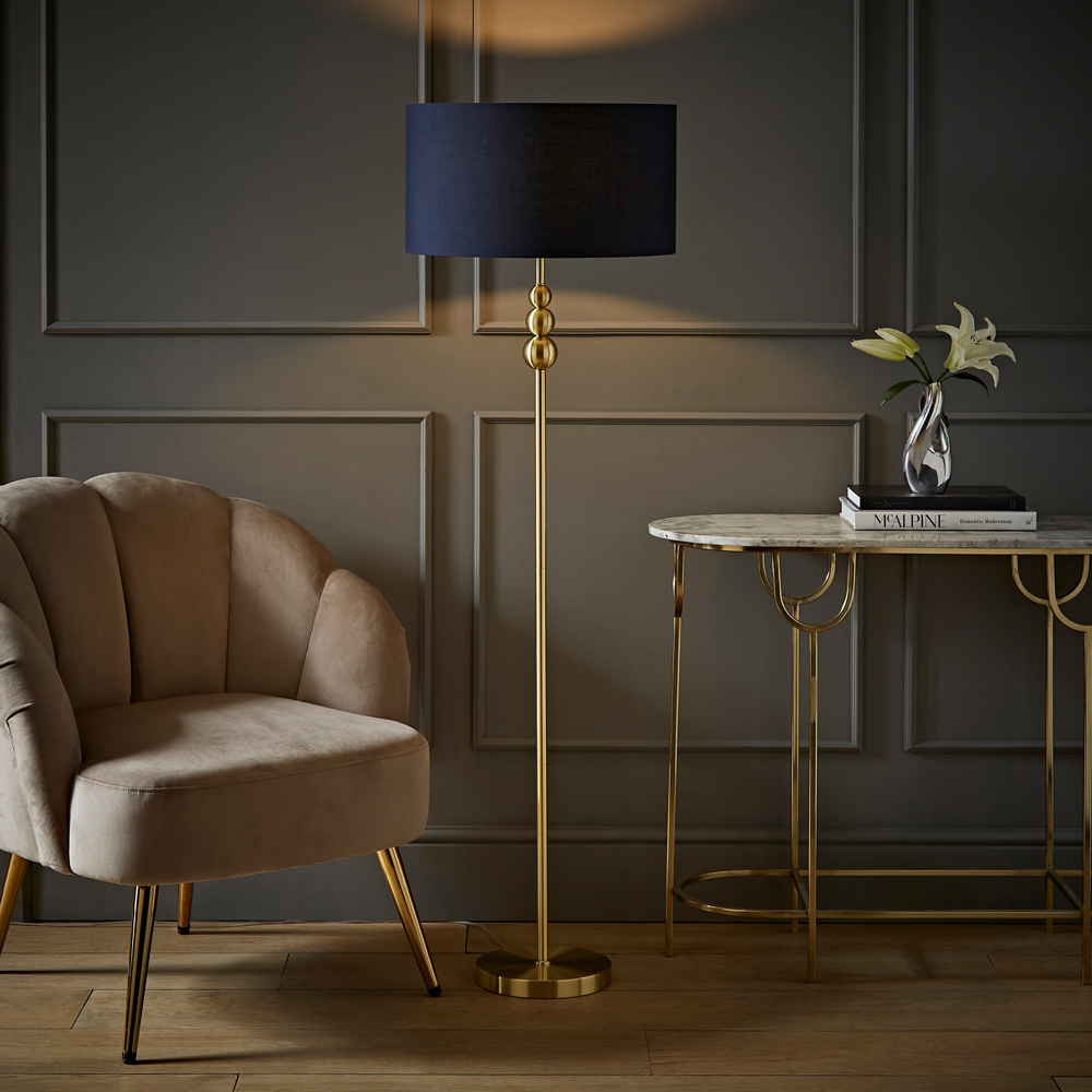 ValueLights Marissa Reni Navy Blue Shade and Gold Ball LED Floor Lamp Image 2