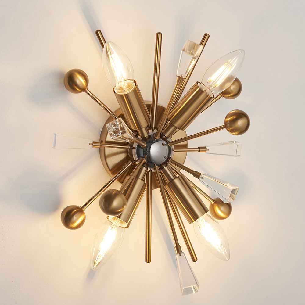 Merano Taormina Clear Glass Aged Brass and Black 4 Light Wall Lamp Image 2