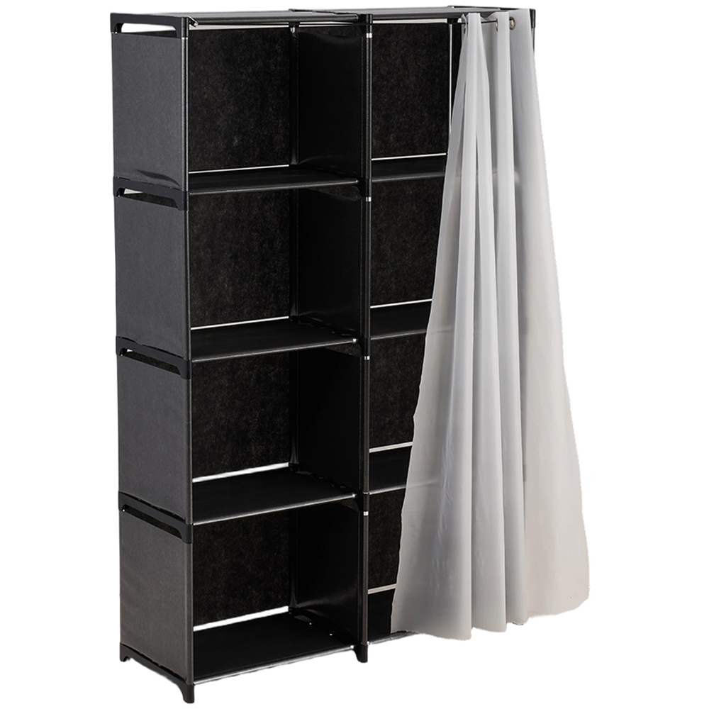 Living and Home 4-Tier Black Freestanding Portable Wardrobe with Double-Row Storage and Curtain Image 2