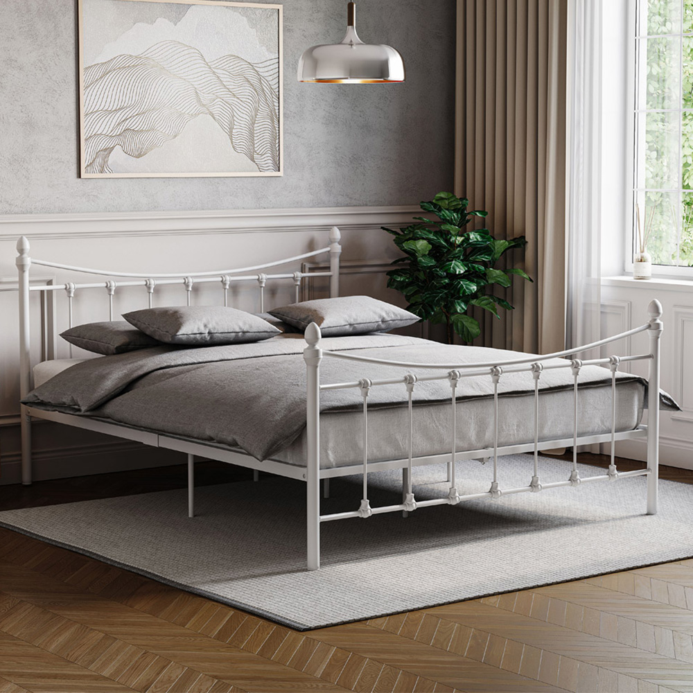 Vida Designs Paris King Size White Metal Bed Frame Image 1