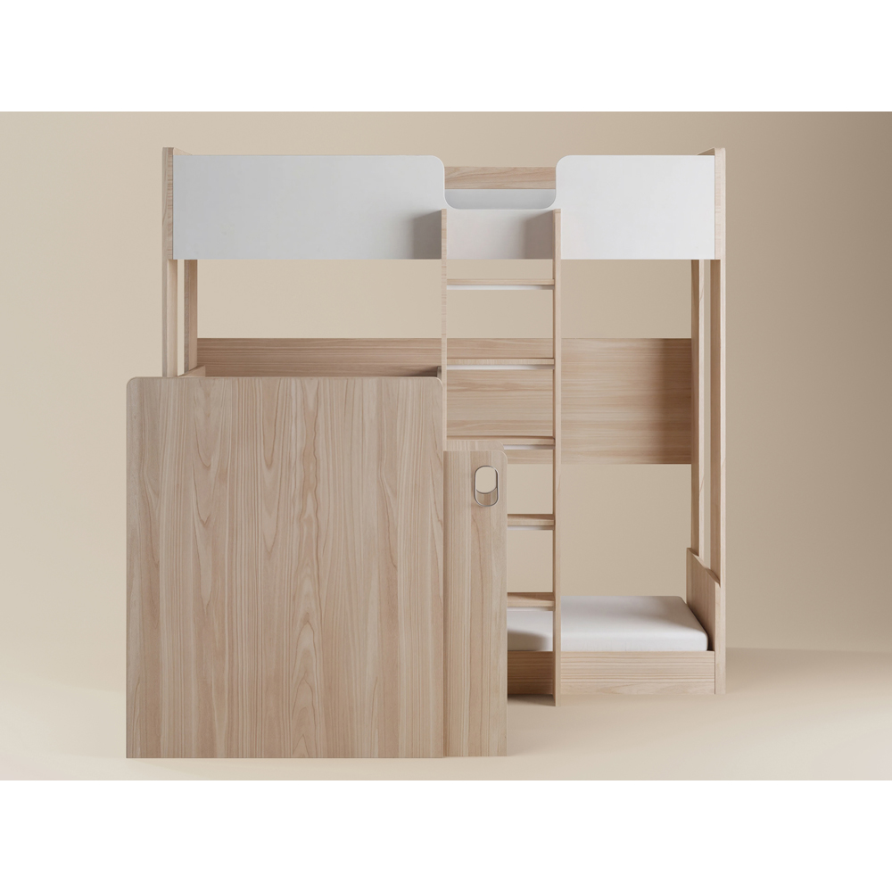 Flair Bode Triple Sleeper White and Oak L-Shaped Bunk Bed Image 3