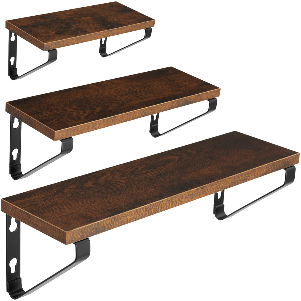 tectake Dark Wood Wall Shelf Set of 3 Image 3