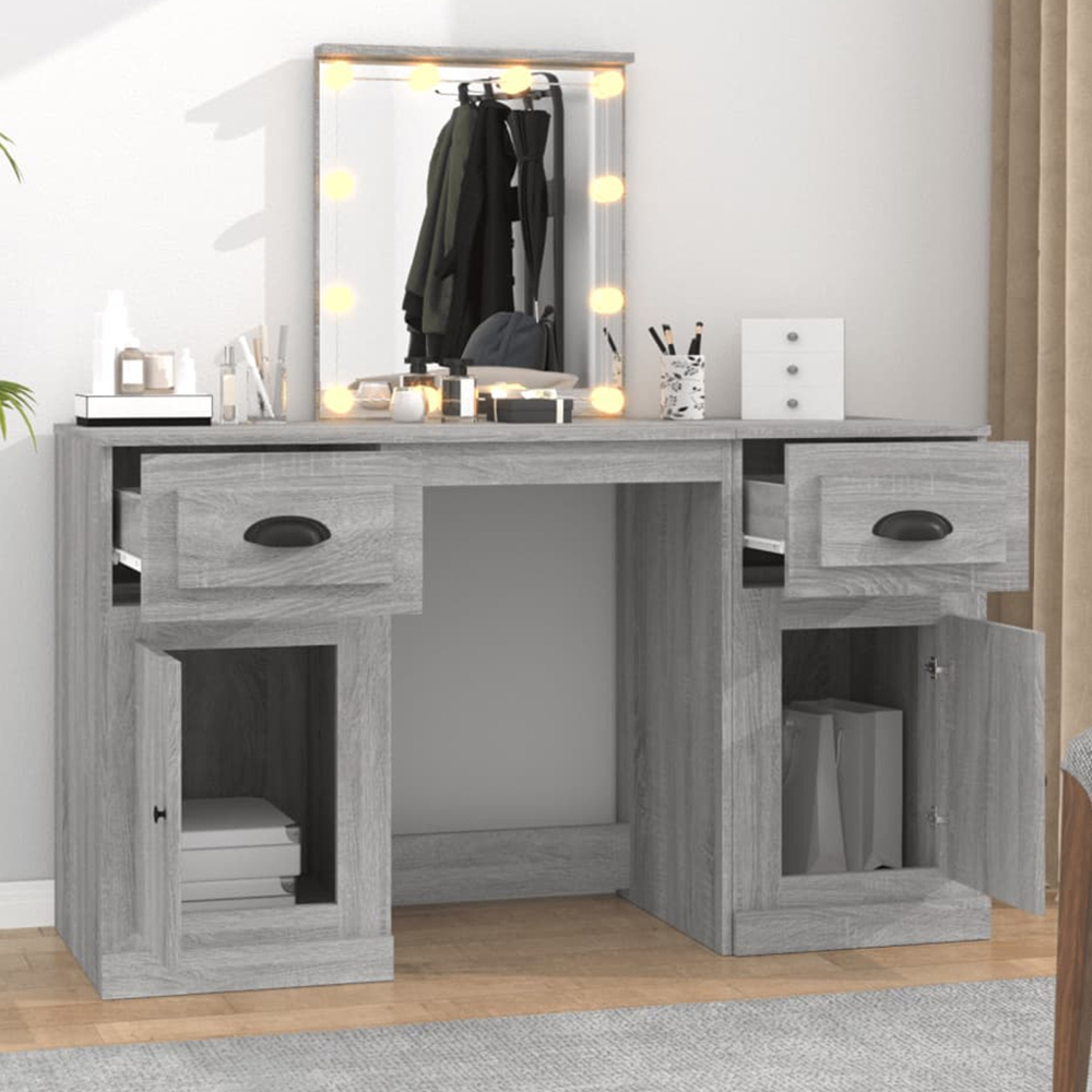 vidaXL 2 Door 2 Drawer Grey Sonoma Dressing Table with LED Mirror Image 1
