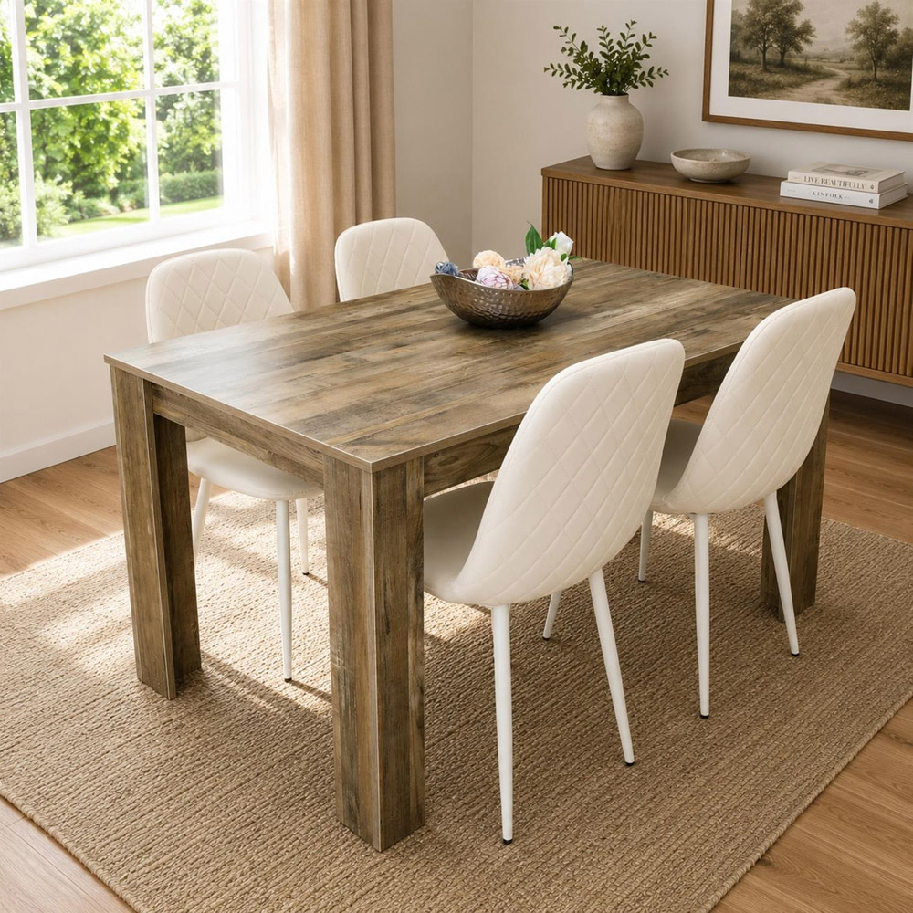 Kosy Koala 4 Seater Faux Leather Gem Pattern Dining Set Rustic Effect and Cream Image 4