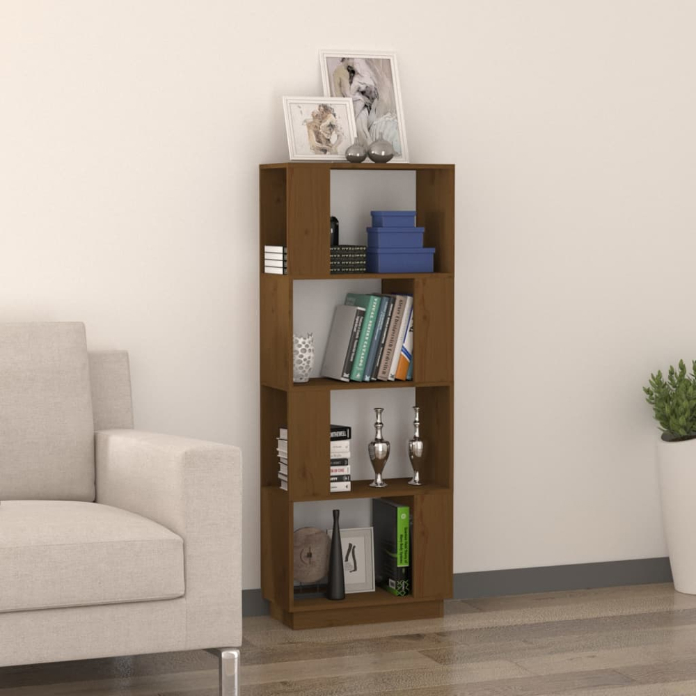 vidaXL 4 Shelf Honey Brown Pine Wood Bookcase Image 9