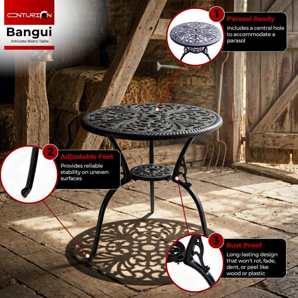 Centurion Bangui 2 Seater Black Round Garden Bistro Table with Parasol Hole Image 6