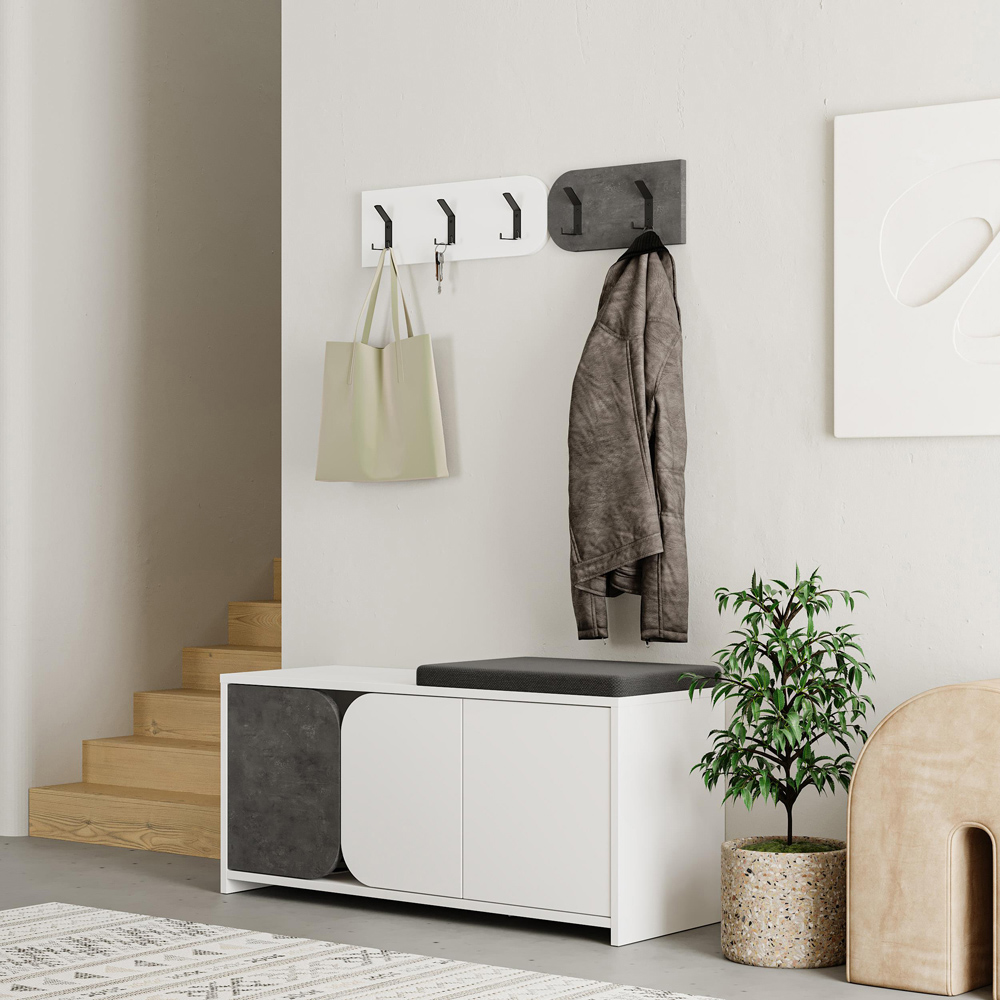 Decortie Moni 3 Door White and Retro Grey Shoe Cabinet with Coat Hanger Hook Image 3