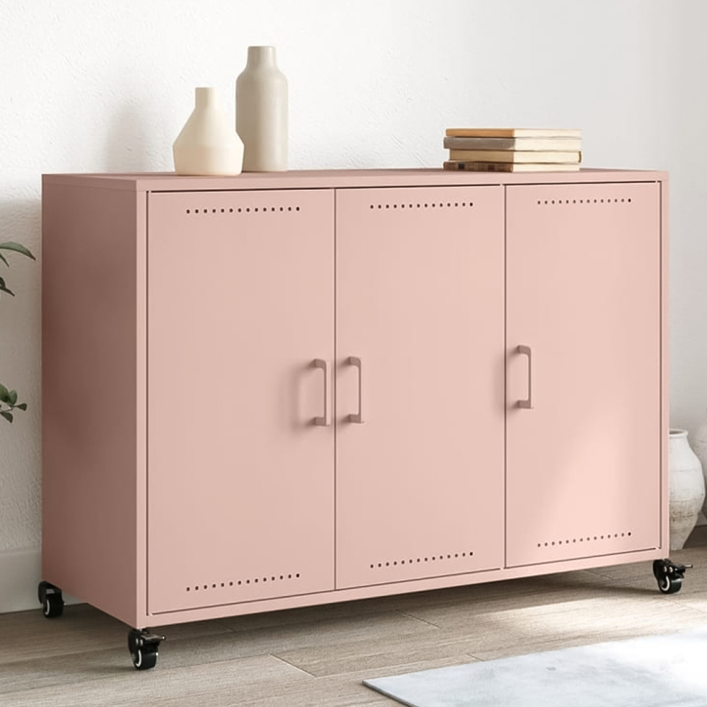 vidaXL 3 Door Pink Metal Sideboard Image 1