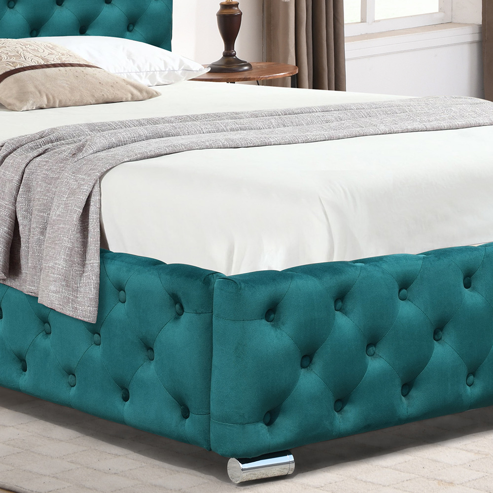Comfy Living King Size Green Tufted Fabric Bed Frame Image 3