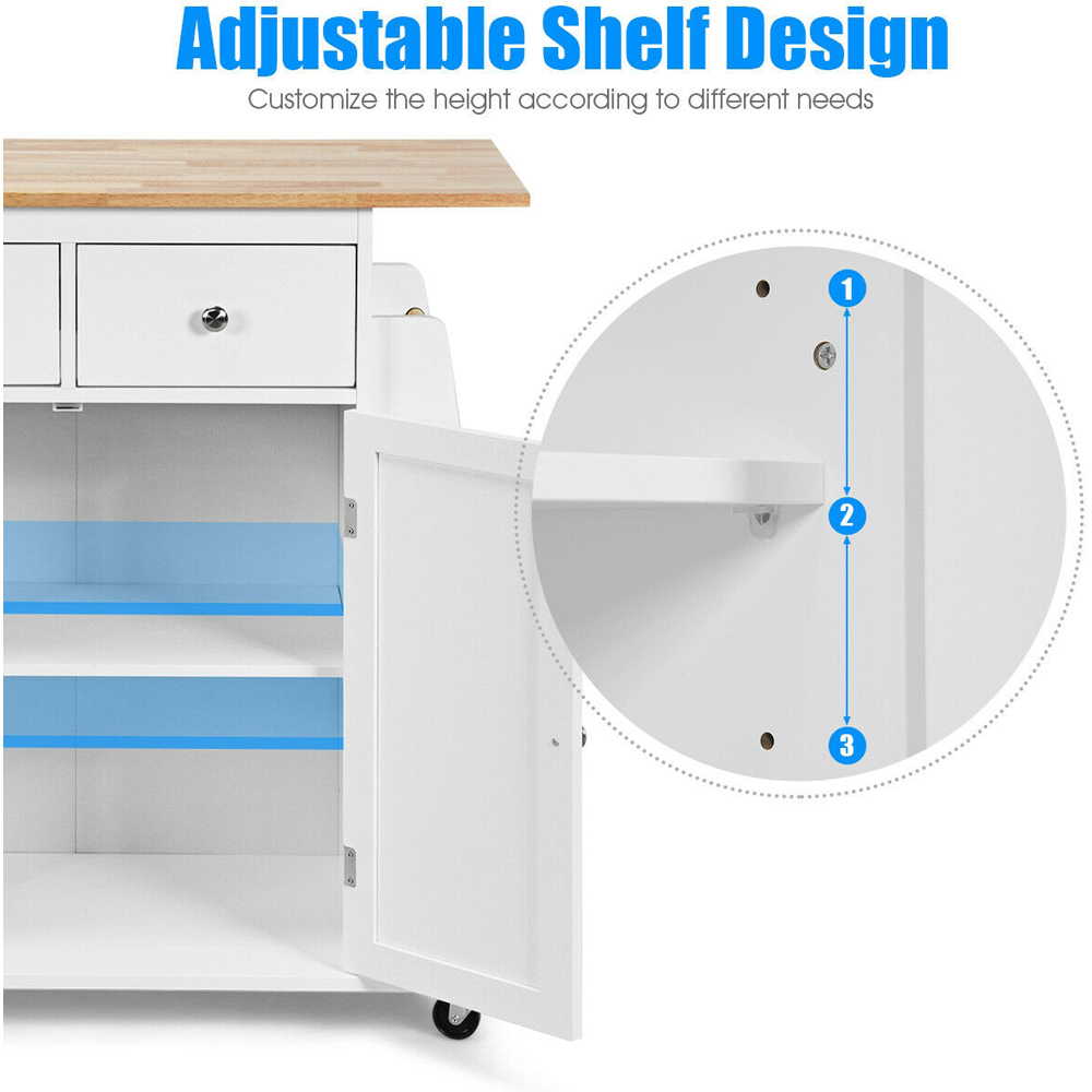 Costway 2 Door 2 Drawer White Kitchen Island Trolley Image 5