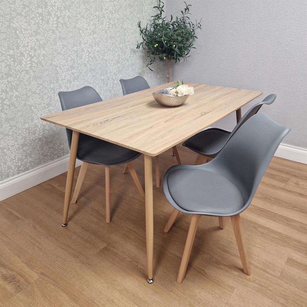 Kosy Koala 4 Seater Wood Effect Faux Leather Dining Set Grey Image 5