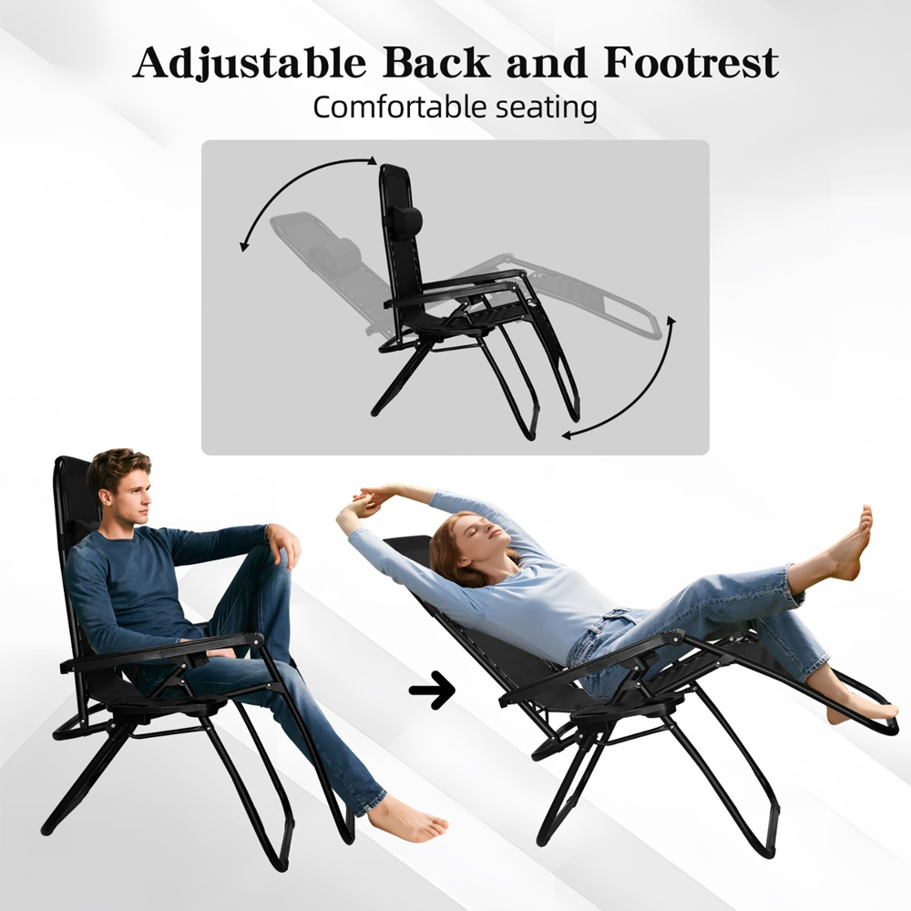 Alivio Set of 2 Black Heavy Duty Teslin Zero Gravity Reclining Chair with Coffee Table Image 7