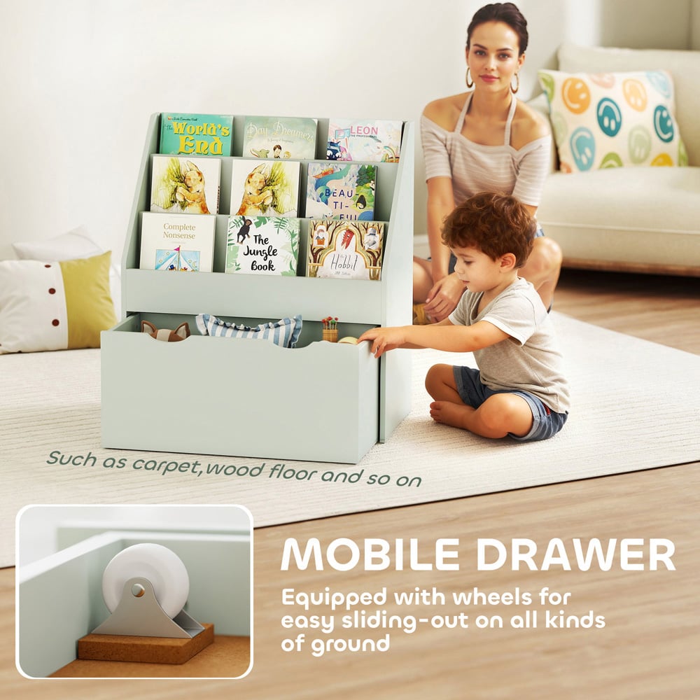 AIYAPLAY 3 Shelf Single Drawer Green Kids Bookcase Image 6