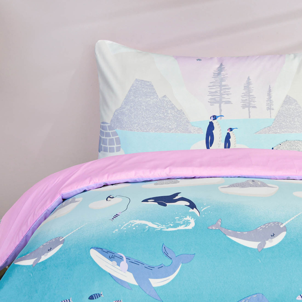 Smart Living Single Arctic Animals Lilac Reversible Microfibre Kids Bedding Set Image 5