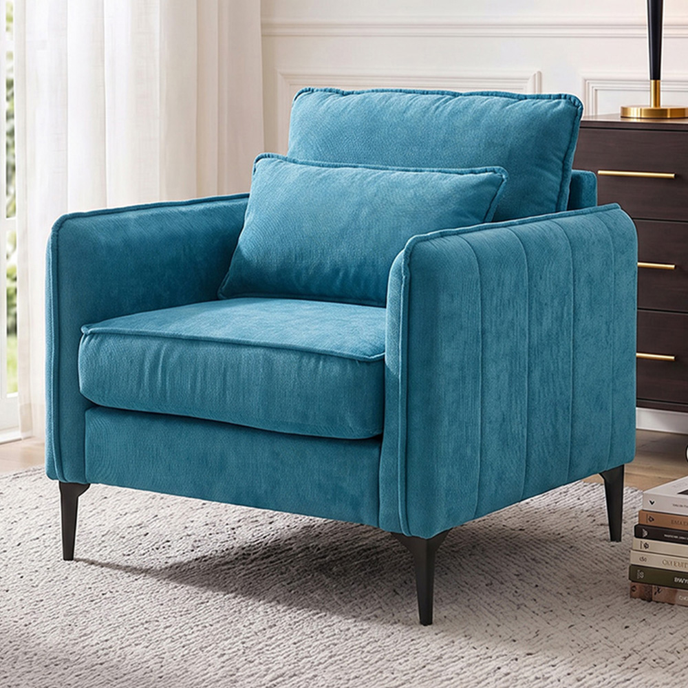 Living and Home Turquoise Grey Chenille Sofa Chair Image 1