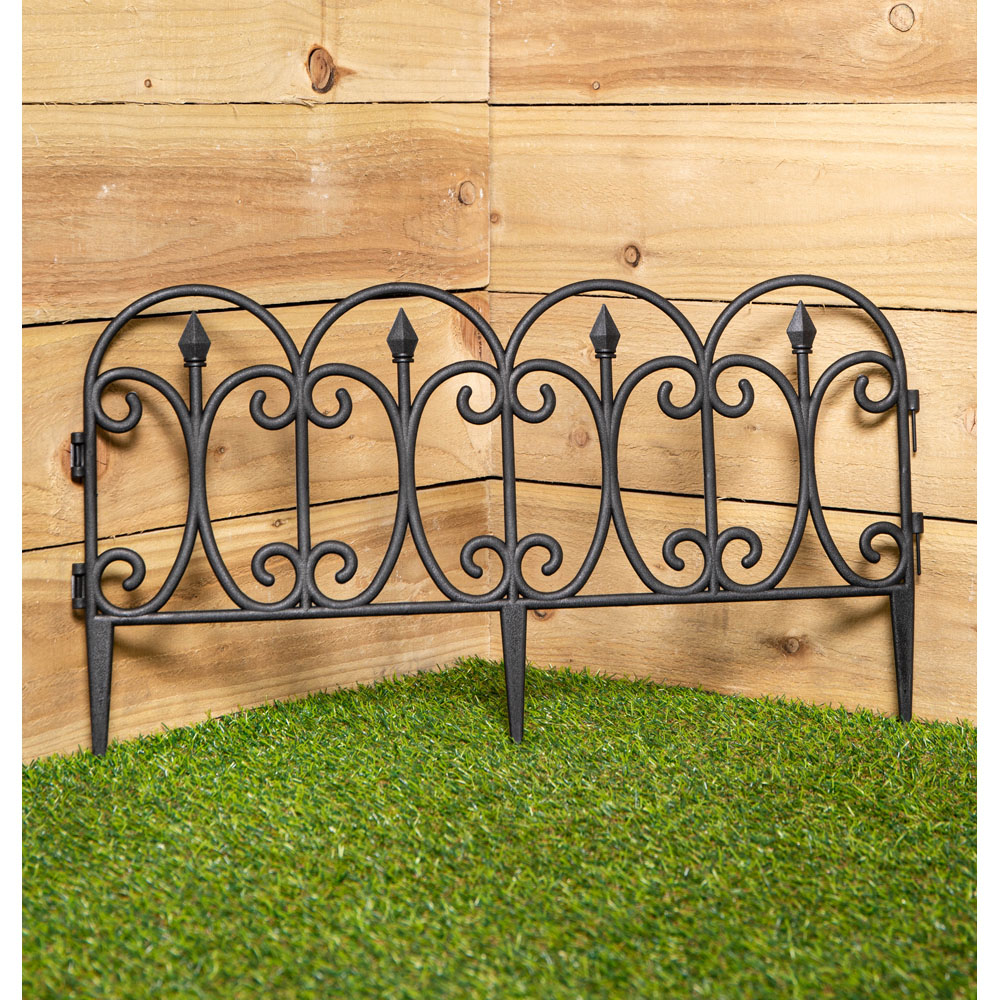 Samuel Alexander 4 Piece 2 Pack Black Ornate Garden Border Fence Edging Image 5