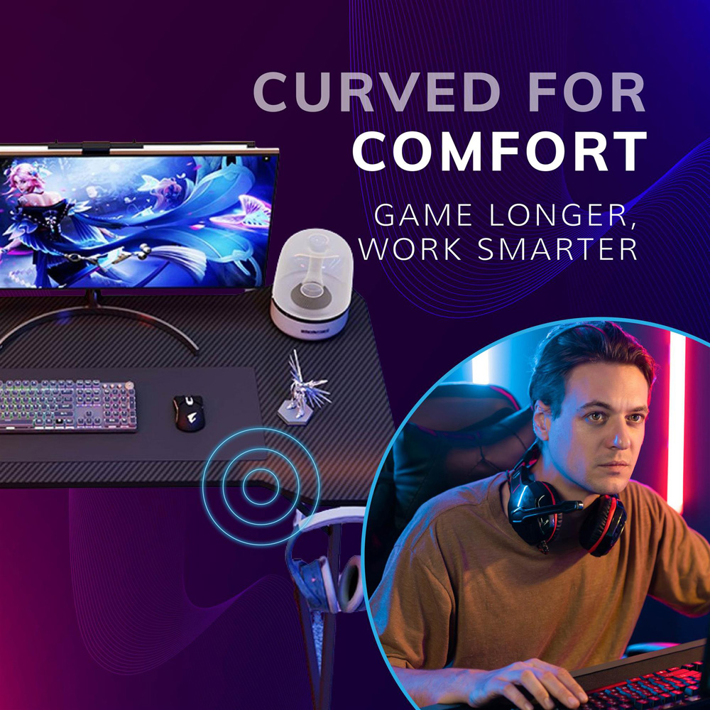 House of Home Carbon Fibre Top Computer Gaming Desk Black Image 4