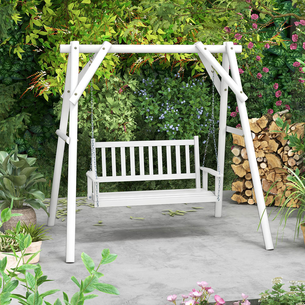Costway 3 Seater White Garden Swing Image 3