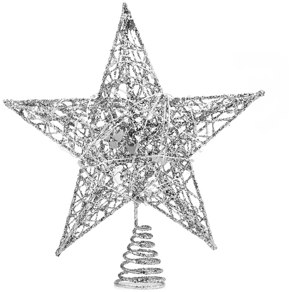 Living and Home Decorative Star Sequins Christmas Tree Topper with LED Light 25cm Image 1